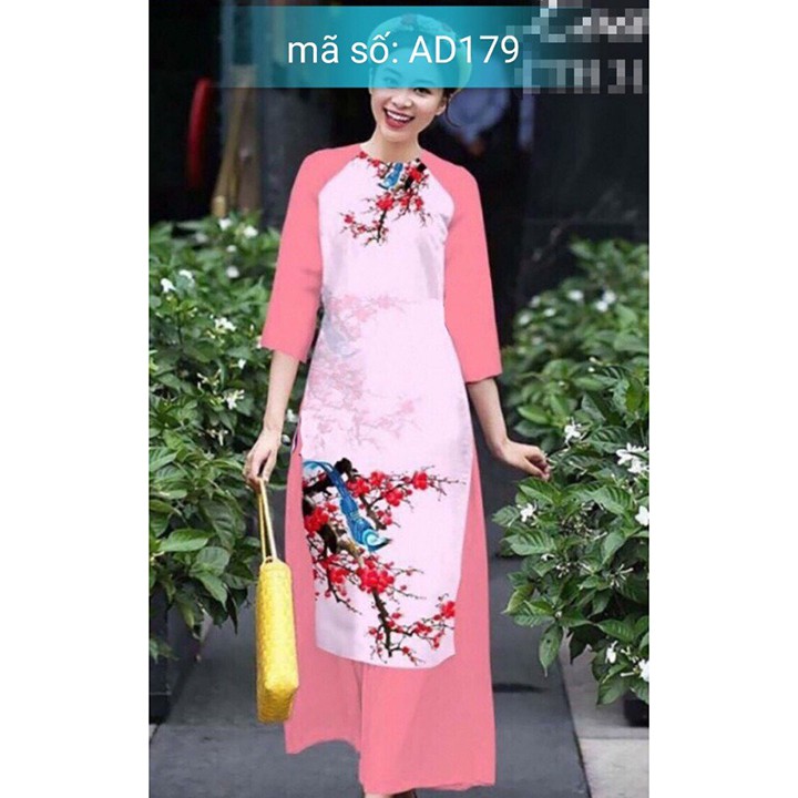 Set Áo Dài Cách Tân gấm họa tiết hoa đỏ kèm quần ống rộng CÓ SIZE LỚN