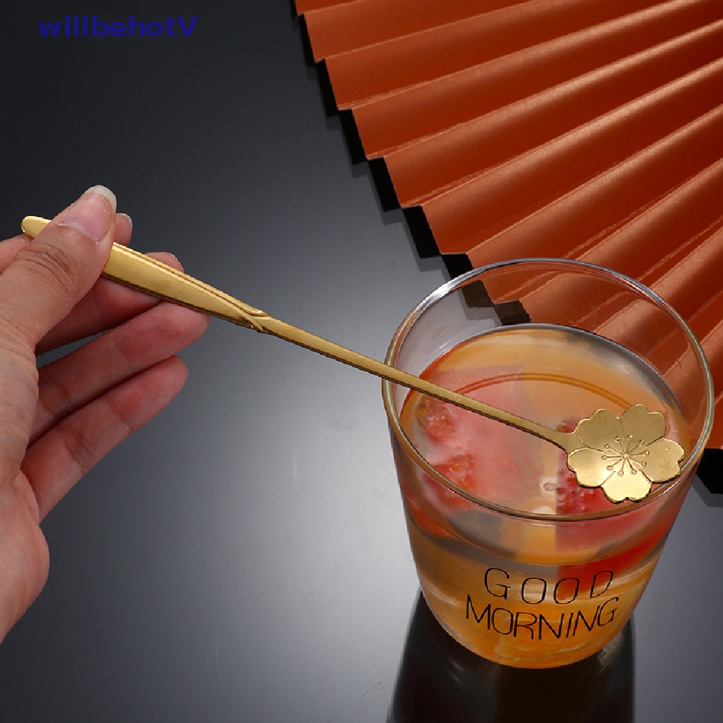 Muỗng Khuấy Cà Phê / Trà Bằng Thép Không Gỉ Tay Cầm Dài Màu Vàng Kim