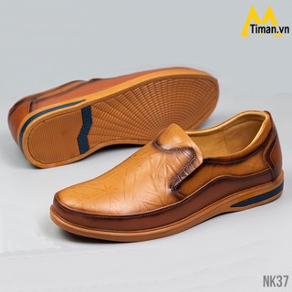 Giày lười da bò nam sang trọng, đế cao su non bền bỉ êm chân NK36 Timan -Bảo hành 5 năm