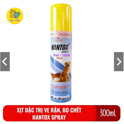 Chai xịt diệt ve rận, bọ chét, ký sinh trùng cho chó mèo Hantox spray 300ml có thể xịt phòng, chỗ ở, chuồng