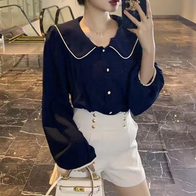 Áo Sơ Mi Nữ Tay Dài Cổ Búp Bê Thời Trang Hàn Quốc Xinh Xắn