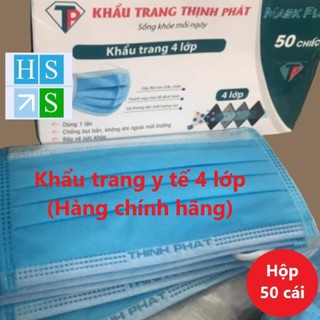 (Bán sỉ) KHẨU TRANG Y TẾ 4 LỚP THỊNH PHÁT (Hộp 50 cái, Mầu Xanh và Trắng) - NPP HS Shop