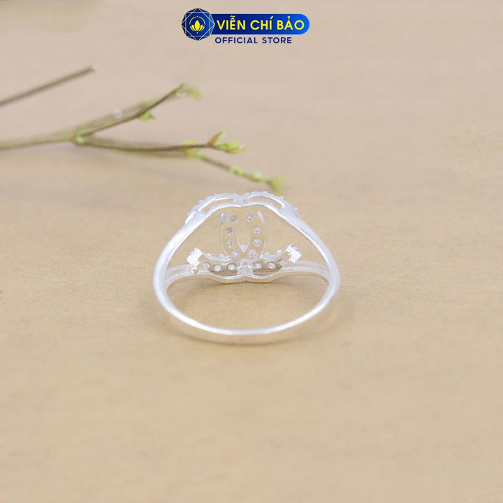 Nhẫn bạc nữ chữ CC đính đá chất liệu bạc 925 thời trang phụ kiện trang sức nữ thương hiệu Viễn Chí Bảo N400383