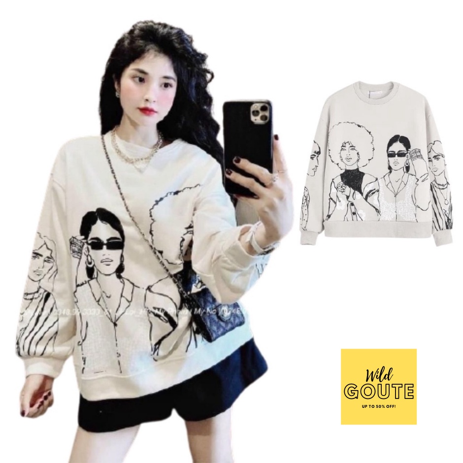 Áo Sweater In Cô Gái Sành Điệu Nữ Form Rộng Chất Nỉ Bông Dày Wild Goute Mã 532