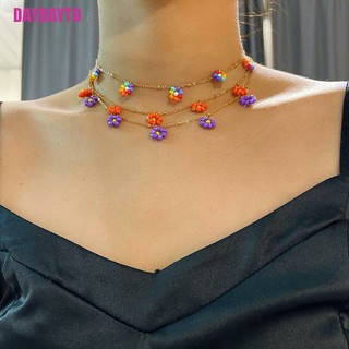 Vòng cổ Choker hoa cúc hạt cườm nhiều màu - phong cách Bohemian