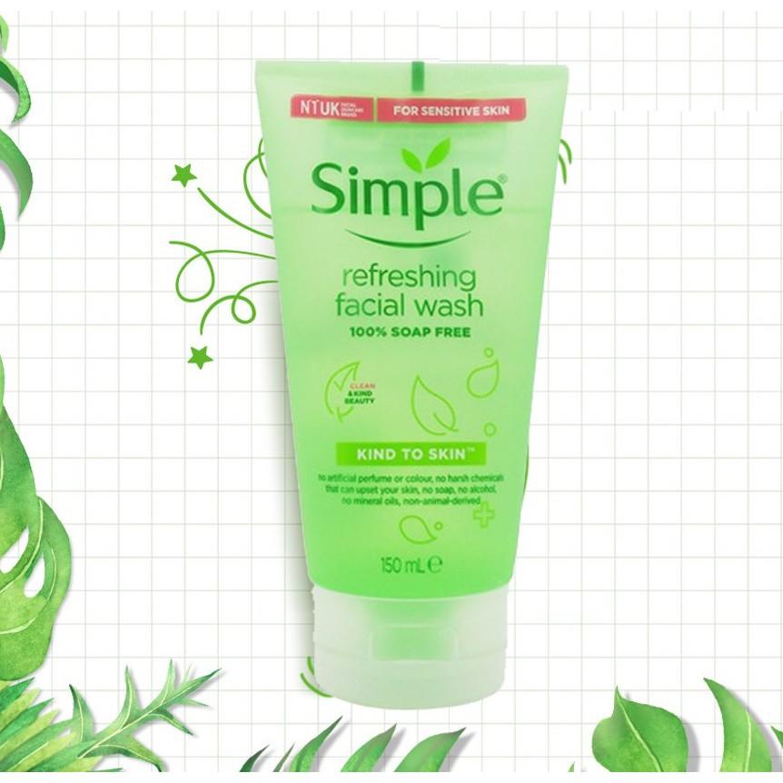[Mã FMCGMALL -8% đơn 250K] [Mới] Gel Rửa Mặt Simple Dịu Nhẹ Cho Da Nhạy Cảm Kind To Skin Refreshing Facial Wash 150ml | BigBuy360 - bigbuy360.vn