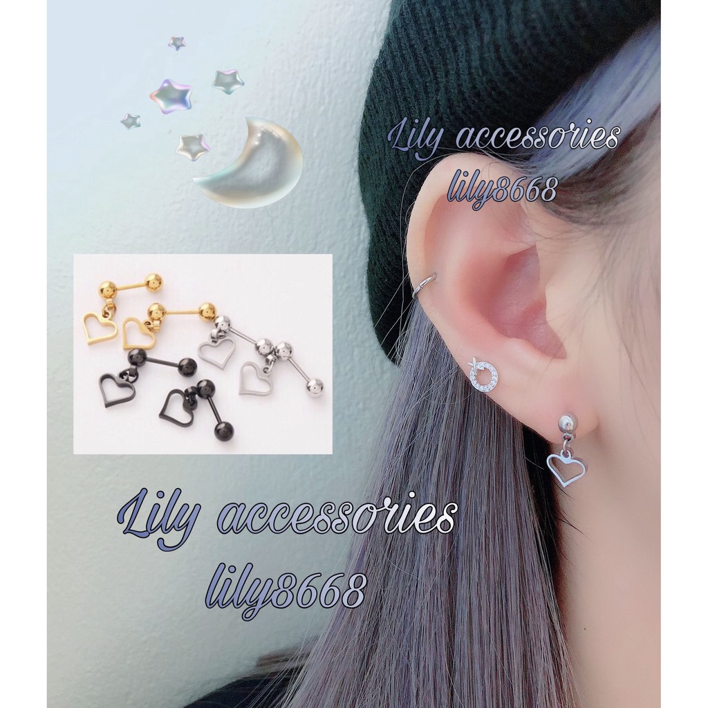 Heart Empty Earring khuyên tai titan trái tim rỗng nhỏ không gỉ không đen không dị ứng nam nữ unisex