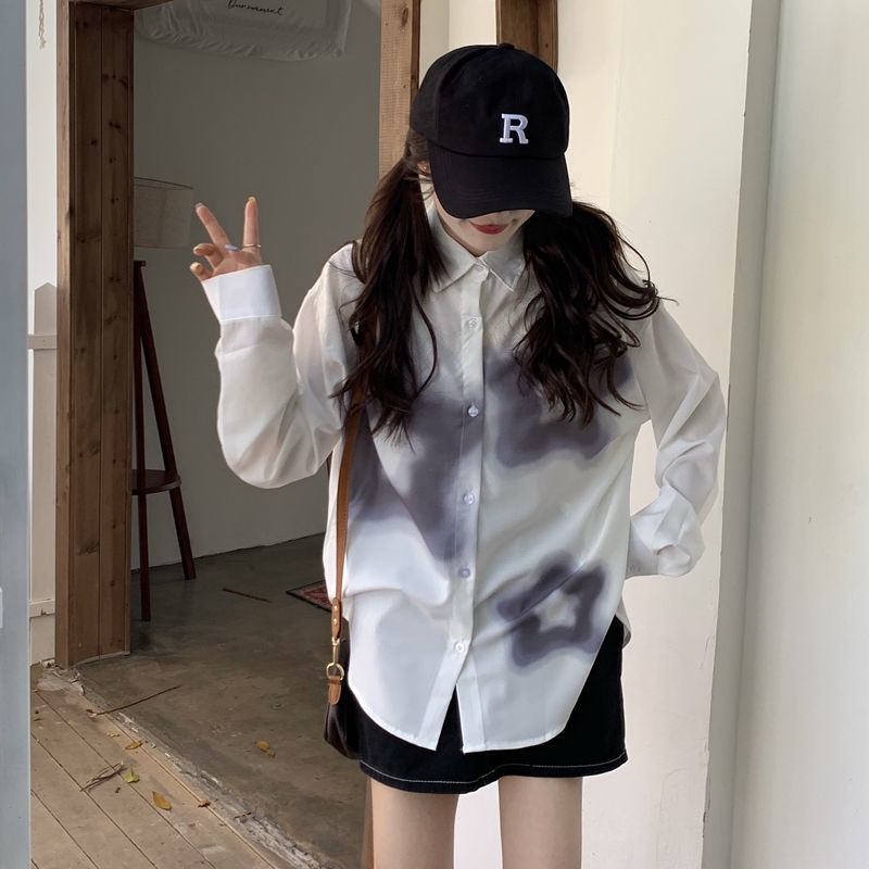 Áo Sơ Mi Trắng Tay Dài Dáng Rộng In Họa Tiết Graffiti Thời Trang Xuân Thu