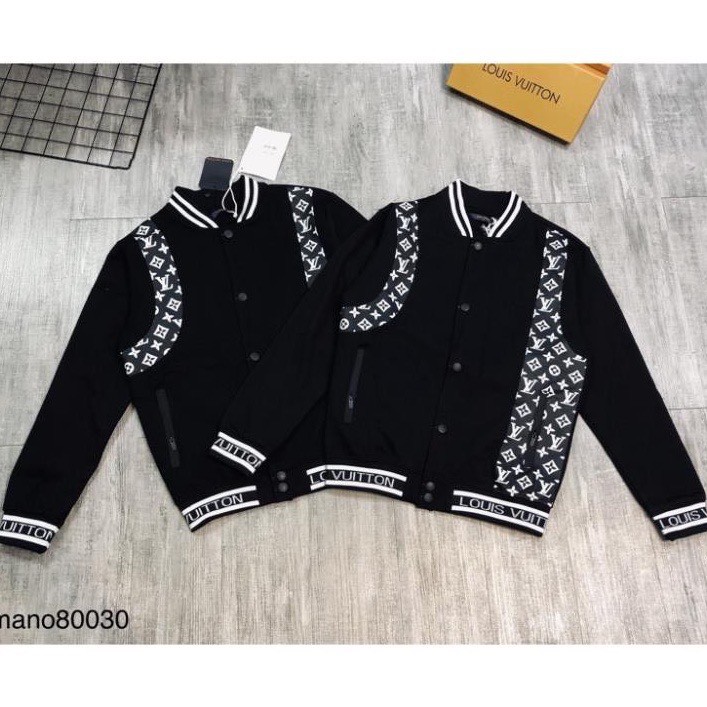 Áo khoác,bomber LV thân nỉ tay viền da sọc nam nữ mặc cực chất