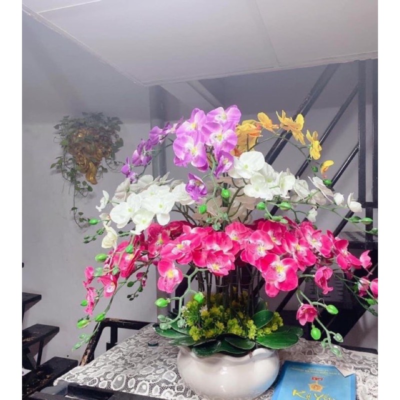 Hoa giả, hoa vải lụa - CÀNH LAN HỒ ĐIỆP 9 BÔNG CAO CẤP