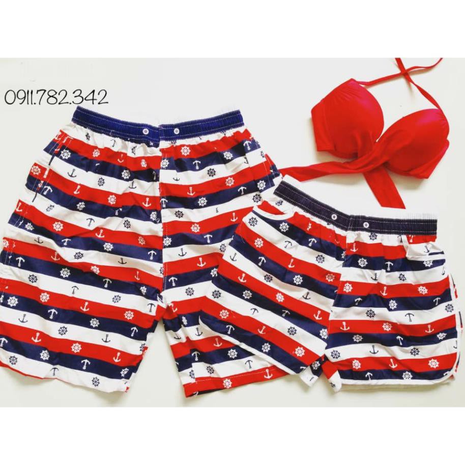 Cặp quần đôi nam nữ mặc đi biển chất dù họa tiết mỏ neo đỏ 🏖️Freeship🏖️