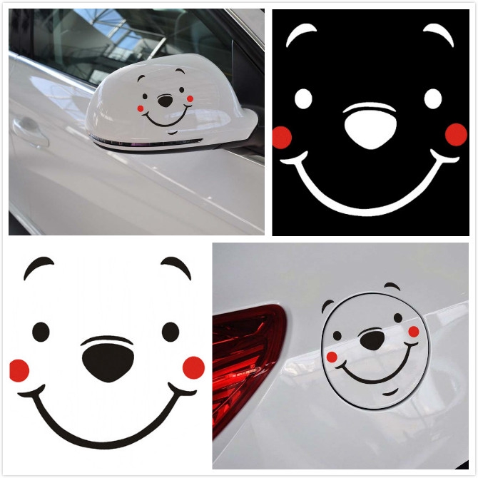 Sticker dán phản quang trang trí gương chiếu hậu hình gấu pooh dễ thương