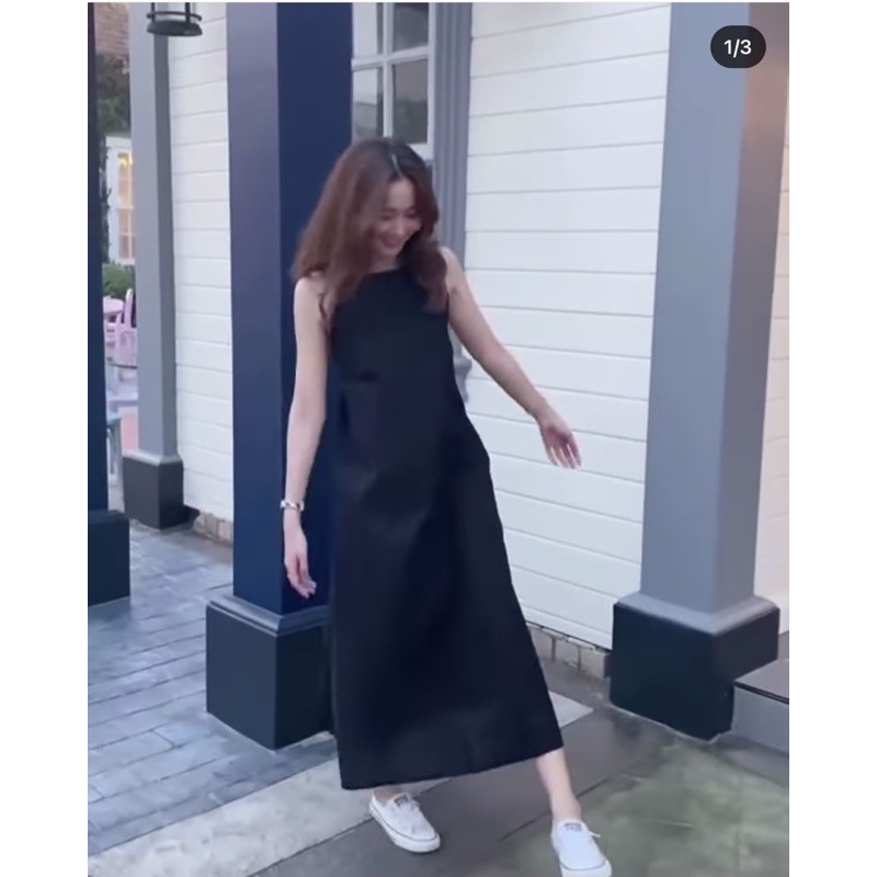 ĐẦM MAXI ĐEN CỔ YẾM THẮT DÂY LƯNG