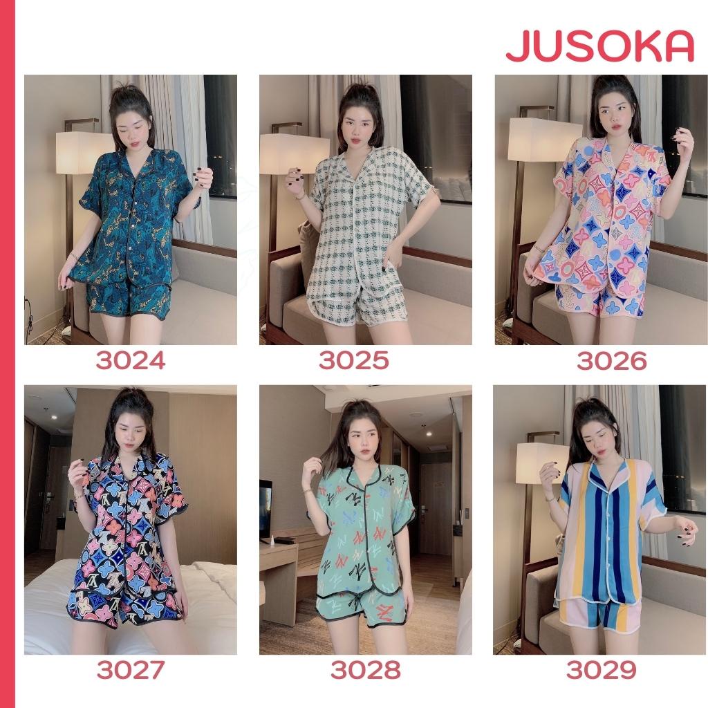 Đồ bộ nữ pijama lụa ngủ mặc nhà áo cộc quần đùi dễ thương JUSOKA