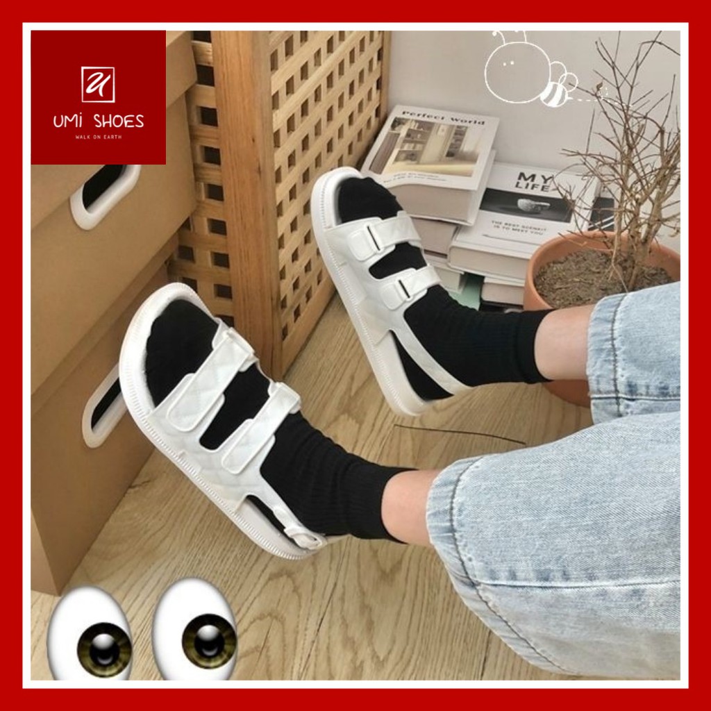 [LOẠI DẺO] Sandal ulzzang đi mưa nữ 2 quai ngang 3 màu đơn giản kem/đen/trắng 4 mùa lên đồ xinh đẹp mới cá tính rẻ xinh