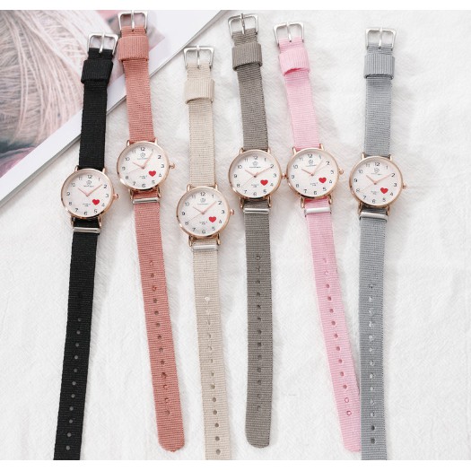 ĐỒNG HỒ NƯ DÂY VẢI DÙ HAZO 324 FASHION WATCH TRÁI TIM ĐỎ PHONG CÁCH HÀN QUỐC | WebRaoVat - webraovat.net.vn