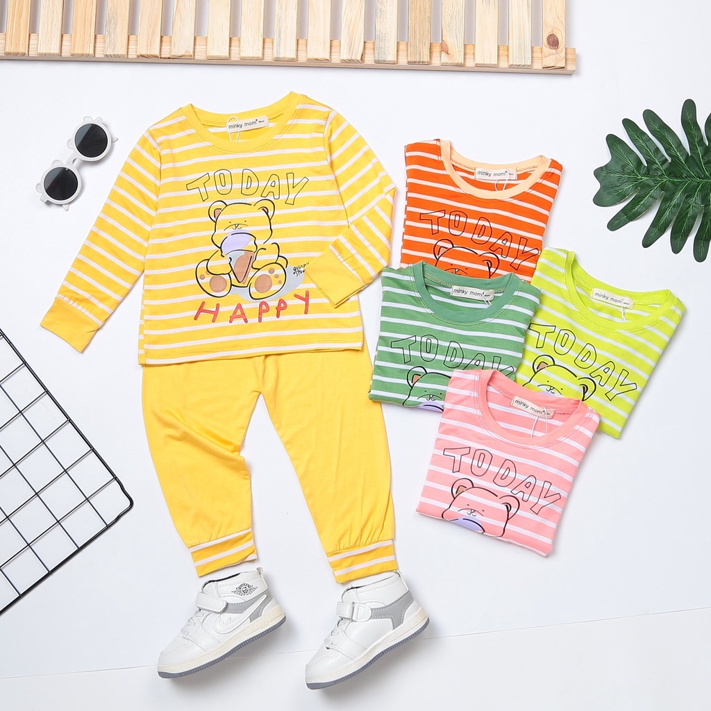[Bé 7-32kg] Bộ Dài tay thun lạnh sọc dệt in hình Minky Mom mềm mịn cho bé trai bé gái từ 7-32kg