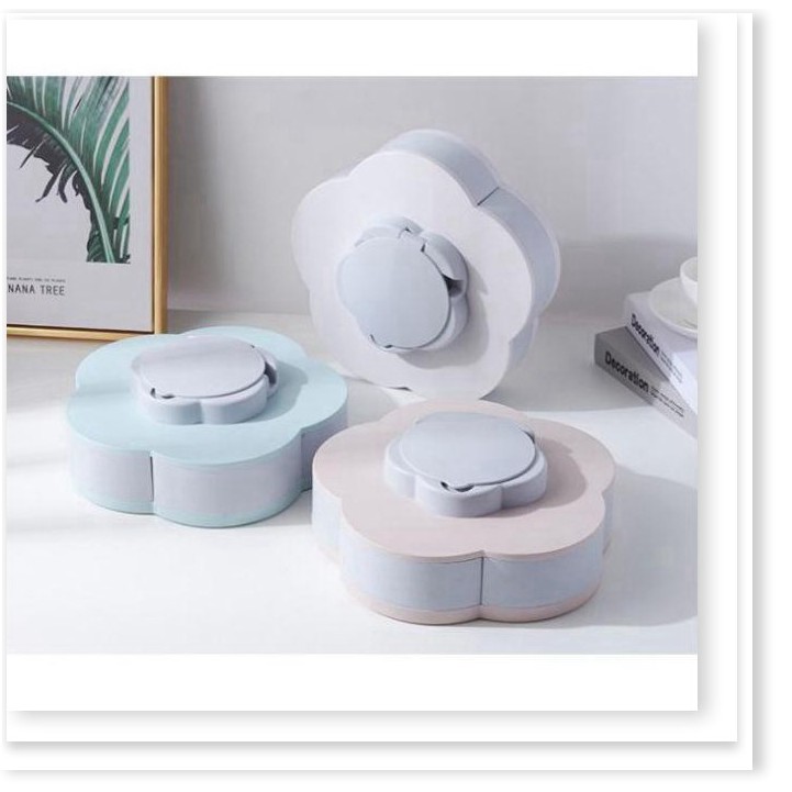 Hộp đựng bánh kẹo mứt tết hướng dương 1 tầng 5 cánh hoa xoay có chỗ để điện thoại