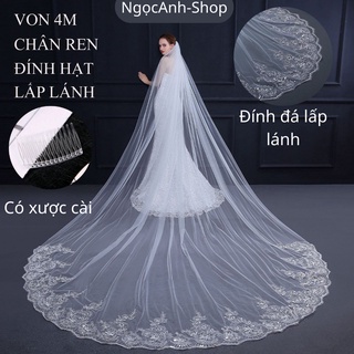 Phụ kiện cưới cô dâu von cài tóc 4 m đính đá lấp lánh cao cấp cho cô đâu chụp ảnh cài đầu