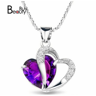 Dây chuyền mạ bạc phối mặt hình trái tim đính đá thạch anh tím