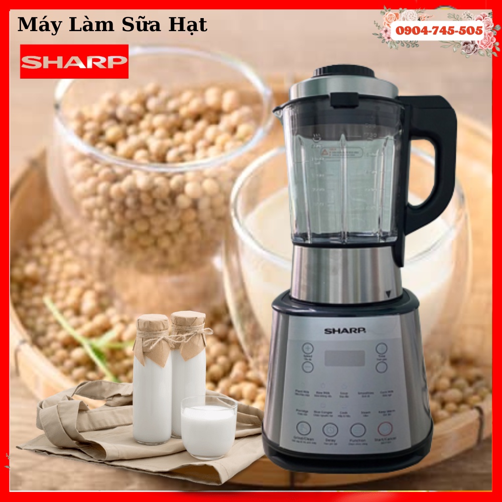 Máy Làm Sữa Hạt Đa Năng Sharp KS-168 Bảo Hành 12 Tháng, Bảng Điều Khiển Cảm Ứng , Nấu Nhanh Sữa Mịn Không Cần Lọc Ray