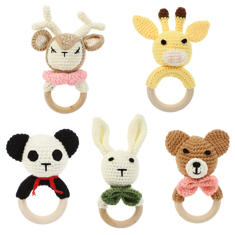 Đồ Chơi Vòng Lục Lạc Đan Móc Thủ Công Hình Động Vật Hỗ Trợ Giáo Dục Bé Mới Mọc Răng