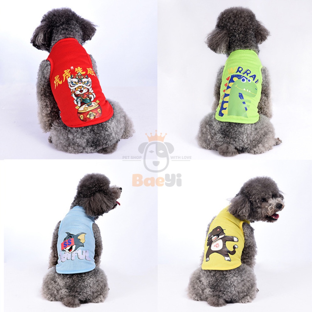 Áo cho chó mèo BaeYi, Quần áo cho mèo cún, chó vừa,vải mỏng mát in hình khủng long, Phụ kiện thú cưng
