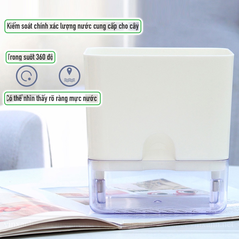 Chậu trồng cây thông minh để bàn 2 lớp nhựa cao cấp/ chậu tự tưới/ tự dưỡng không cần tưới nước 11-23cm