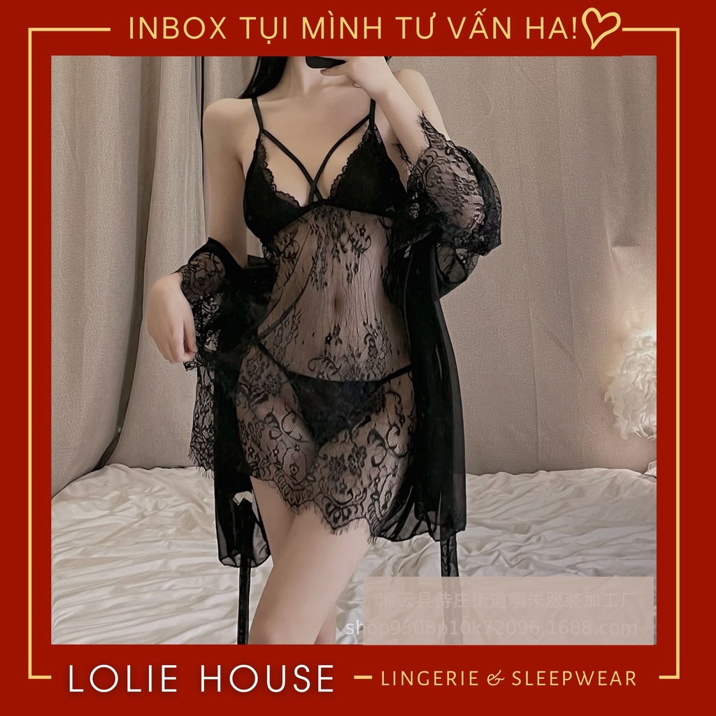 Đầm ngủ sexy gợi cảm kèm áo choàng phối ren Váy ngủ ren xuyên thấu cho nữ LOLIE HOUSE - VN39