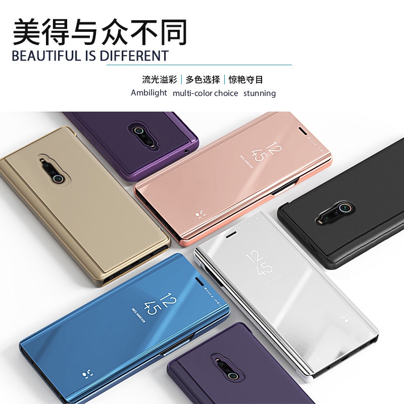 HSM luxury Case Casing Xiaomi Mi 10 Pro Redmi 8 8A Redmi Note 8 Pro Mi 9T Pro Redmi K20 ProLuxury Electroplating PC Mirror Smart View Flip Cover Case