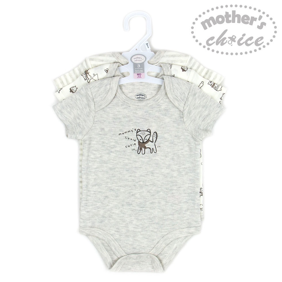 Bộ 3 Bodysuit cho bé trai bé gái màu ghi Mother's Choice - chất liệu 100% cotton mềm mại thoáng mát IT3513