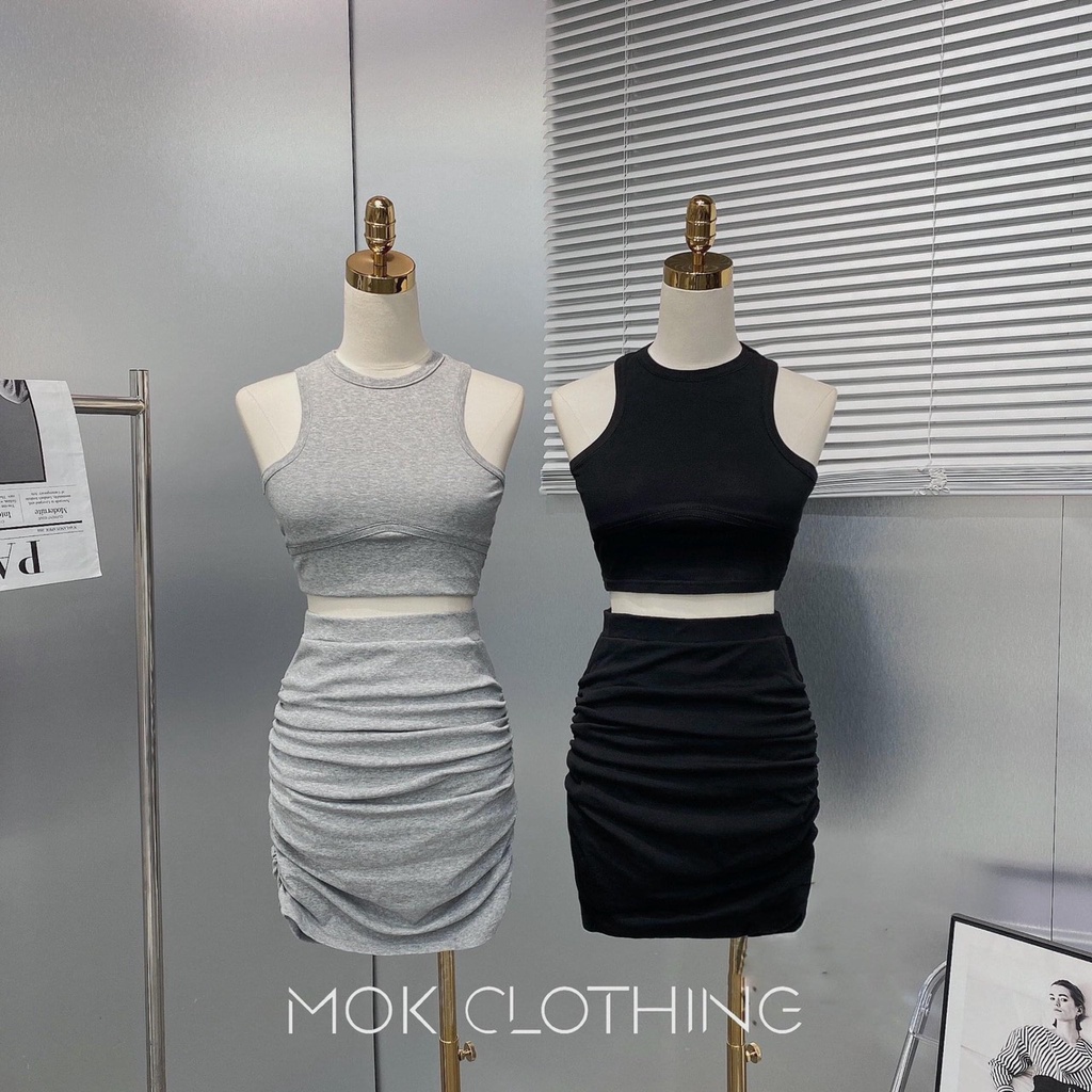 Set Áo Ba Lỗ Kèm Chân Váy Nhún Có Quần Trong