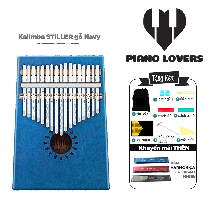 Đàn Kalimba 17 phím Gỗ Navy Stiller Tặng Kèm Harmonica đủ màu sắc - HÀNG CÓ SẴN