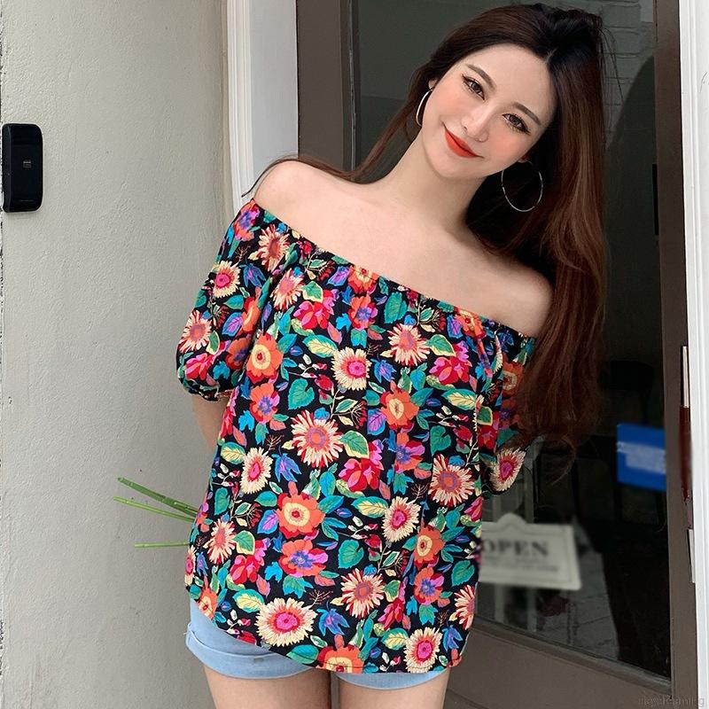 Áo Kiểu Chất Chiffon Tay Ngắn Hoạ Tiết Hoa Thiết Kế Thanh Lịch | BigBuy360 - bigbuy360.vn