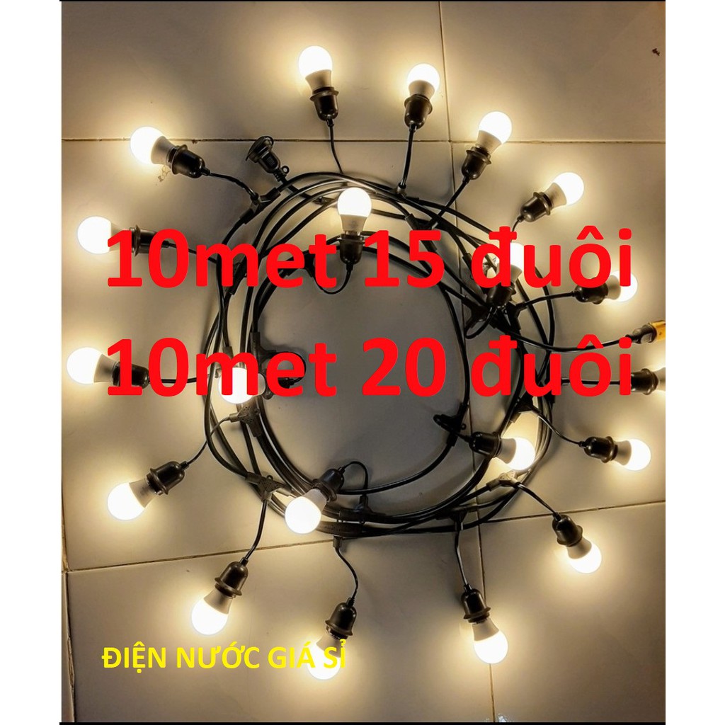 Bộ Dây Đuôi Đèn Treo Kín Nước 8m Gồm 20 Đuôi Trang Trí Loại Tốt