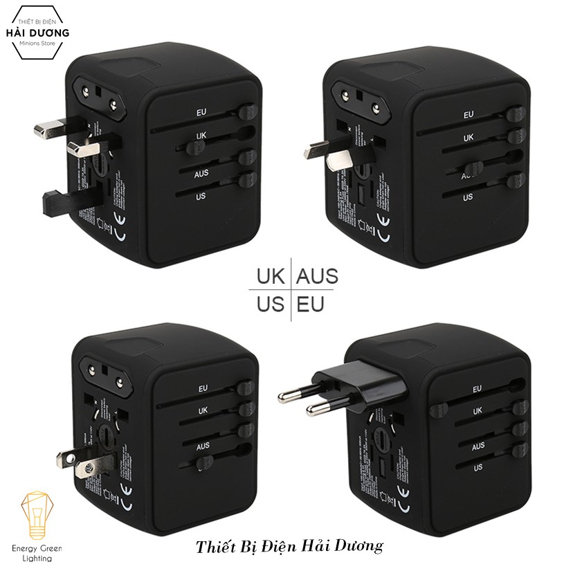 Ổ cắm điện quốc tế du lịch đa năng OC-122 2 cổng USB Travel AC Adapter - Có Video - BH 1 năm - Energy Green Lighting