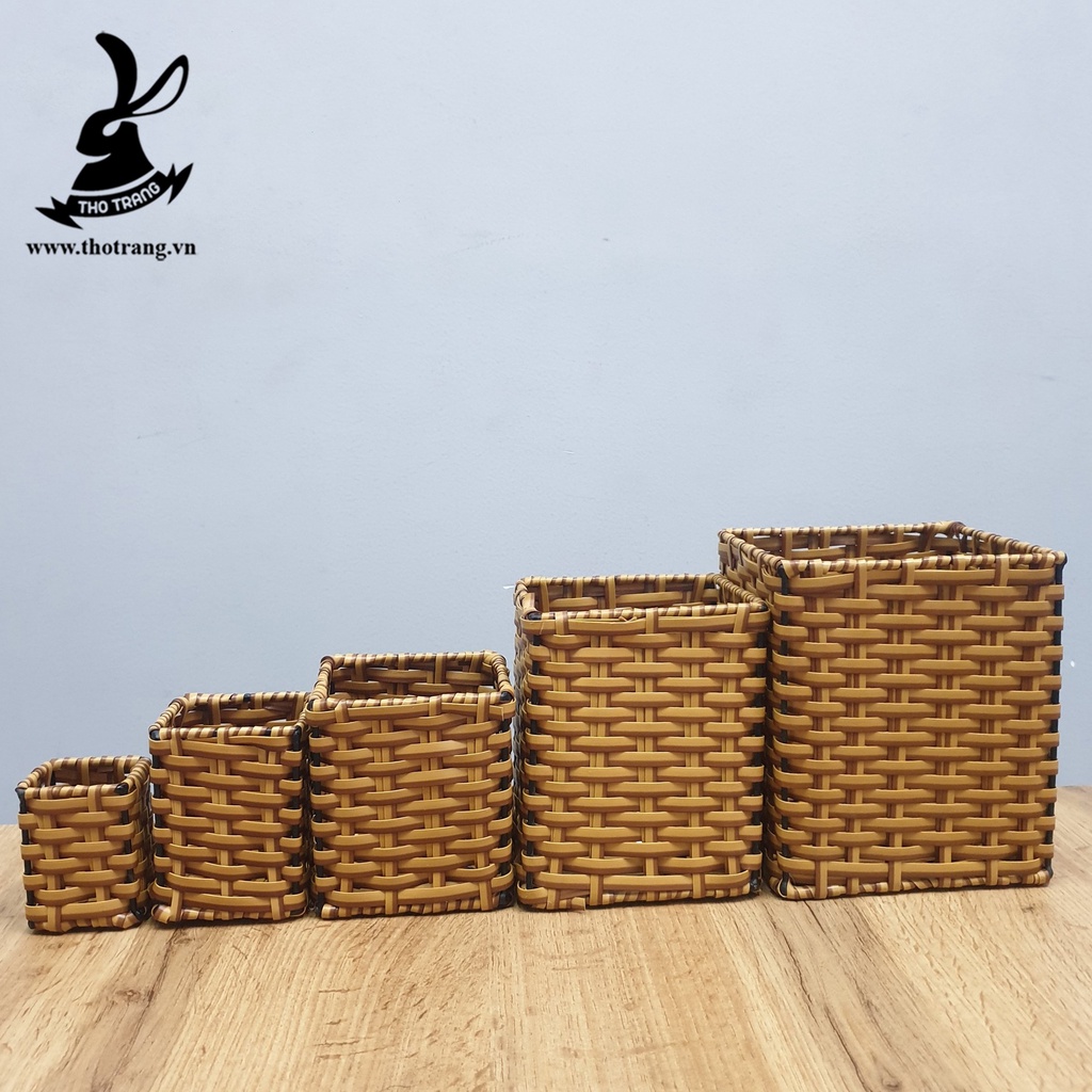 Sọt Vuông/Tròn Nhựa Giả Mây Tre Đựng Đồ, Mỹ Phẩm, Văn Phòng Phẩm Nhiều Size