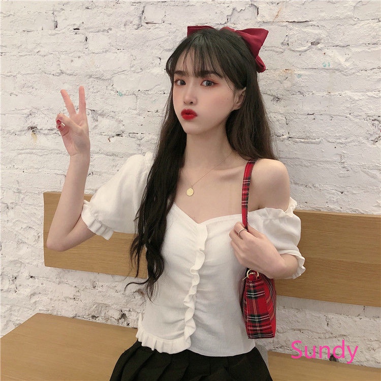 Áo Dệt Kim Cổ Chữ V Xếp Ly Màu Sắc Đơn Giản Phong Cách Hàn Quốc Cho Nữ