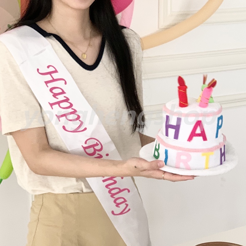 Dây Đeo Vai Vải Satin In Chữ Happy Birthday Xinh Xắn