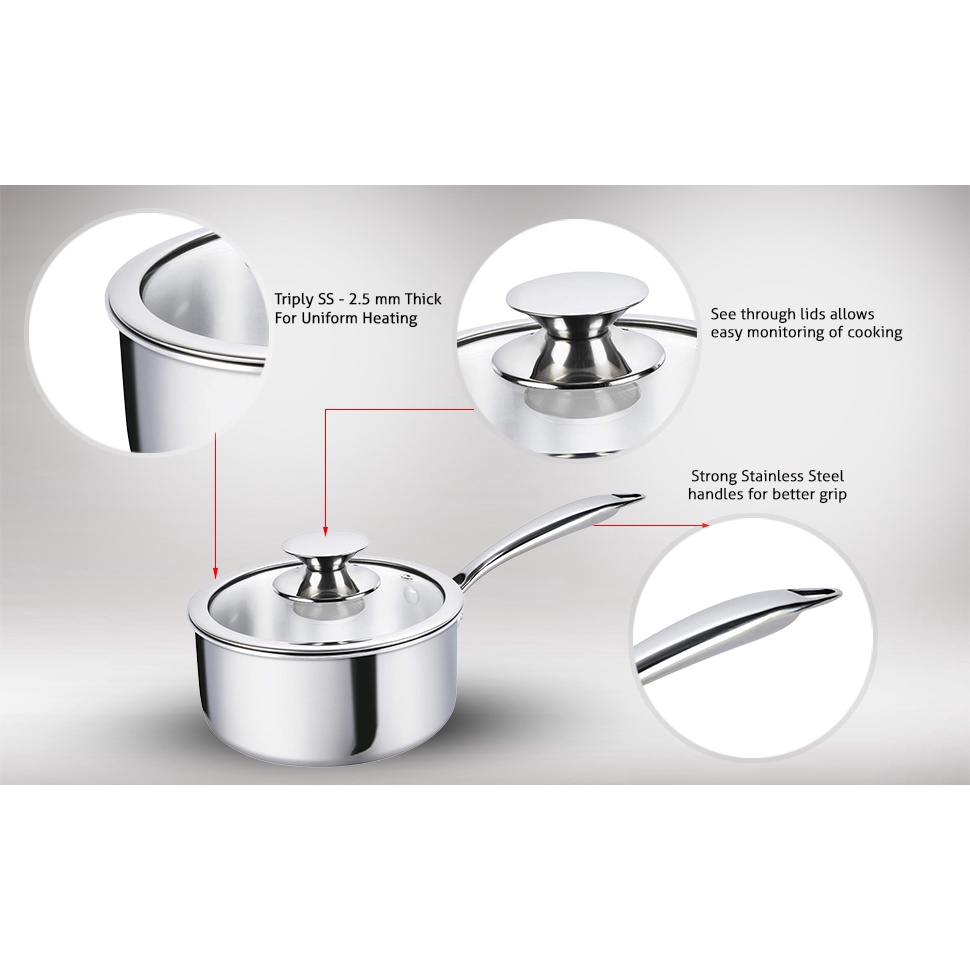 Nồi Nấu Sốt Dùng Cho Bếp Từ, Nắp Kính Trong Suốt, Tay Cầm Inox Tiện Dụng