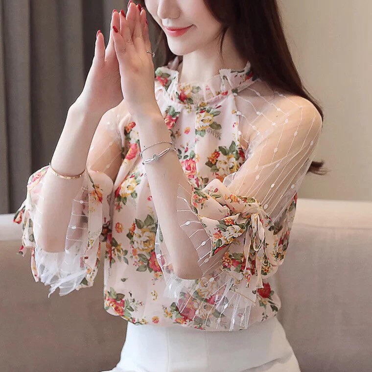 Váy Đầm Thiết Kế Cao Cấp - Áo sơ mi hoa tay ren