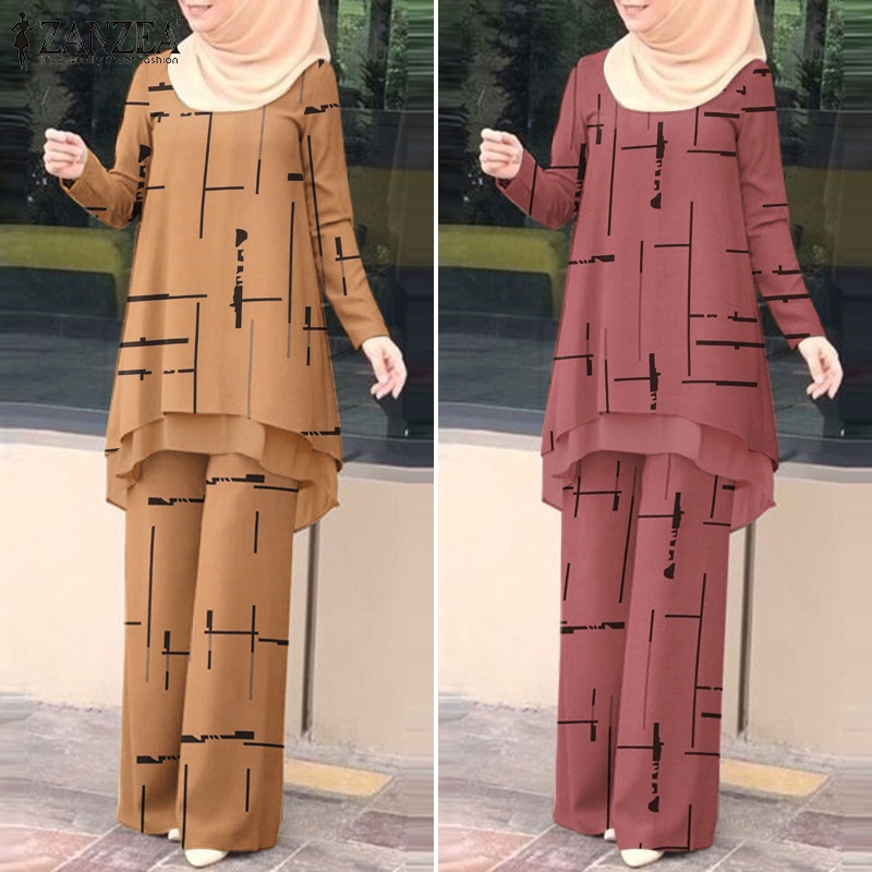 Zanzea Set Đồ Hồi Giáo Hai Lớp Tay Dài Họa Tiết Sọc Thời Trang Dành Cho Nữ