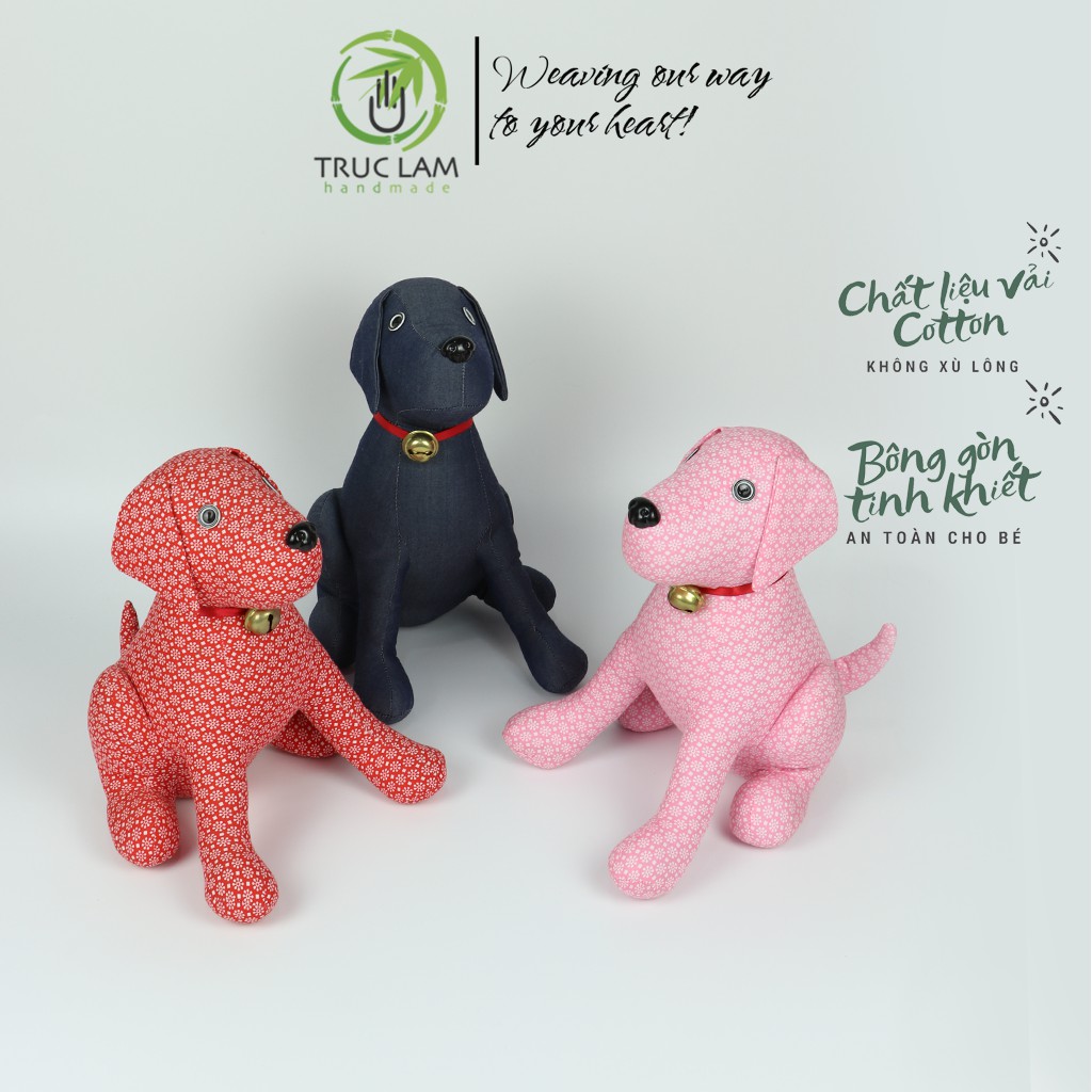 Đồ Chơi Cho Bé Thú Nhồi Bông Hình Con Chó Ngồi Đeo Chuông Bông Gòn Cao Cấp – Trúc Lâm Handmade