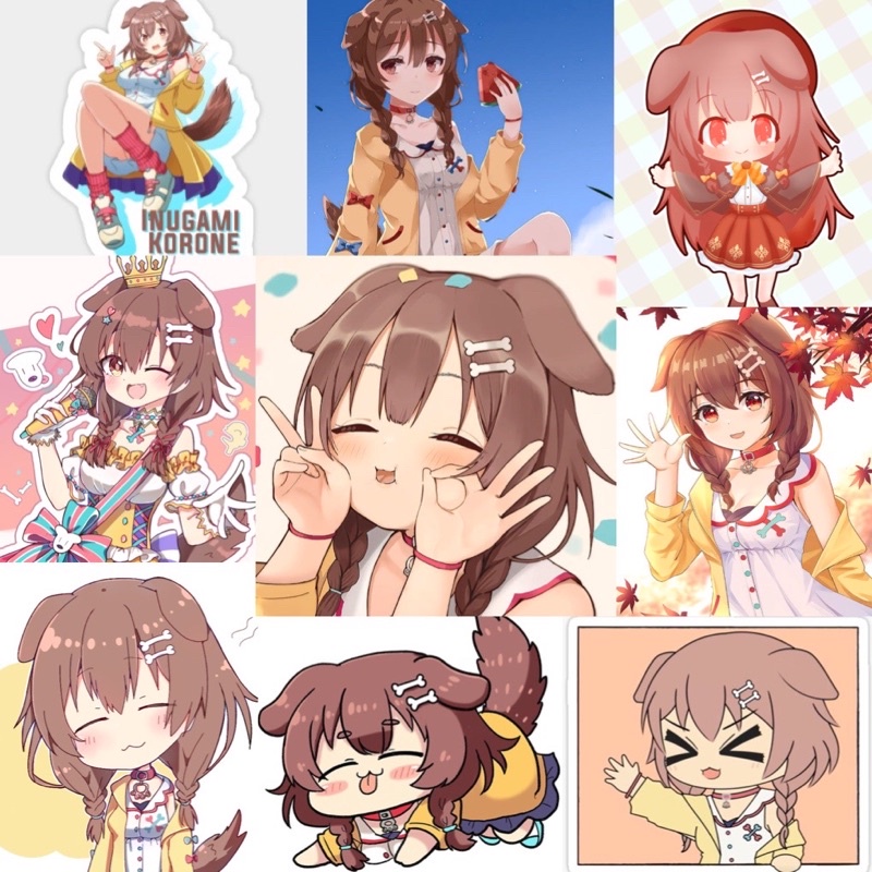 Ảnh Sticker Inugami Korone Hololive 30-60 cái ép lụa khác nhau /hình dán inigami Korone