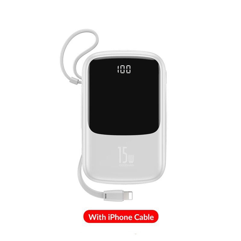 Sạc dự phòng mini 10000mah 15W tích hợp cáp iphone và typec chính hãng