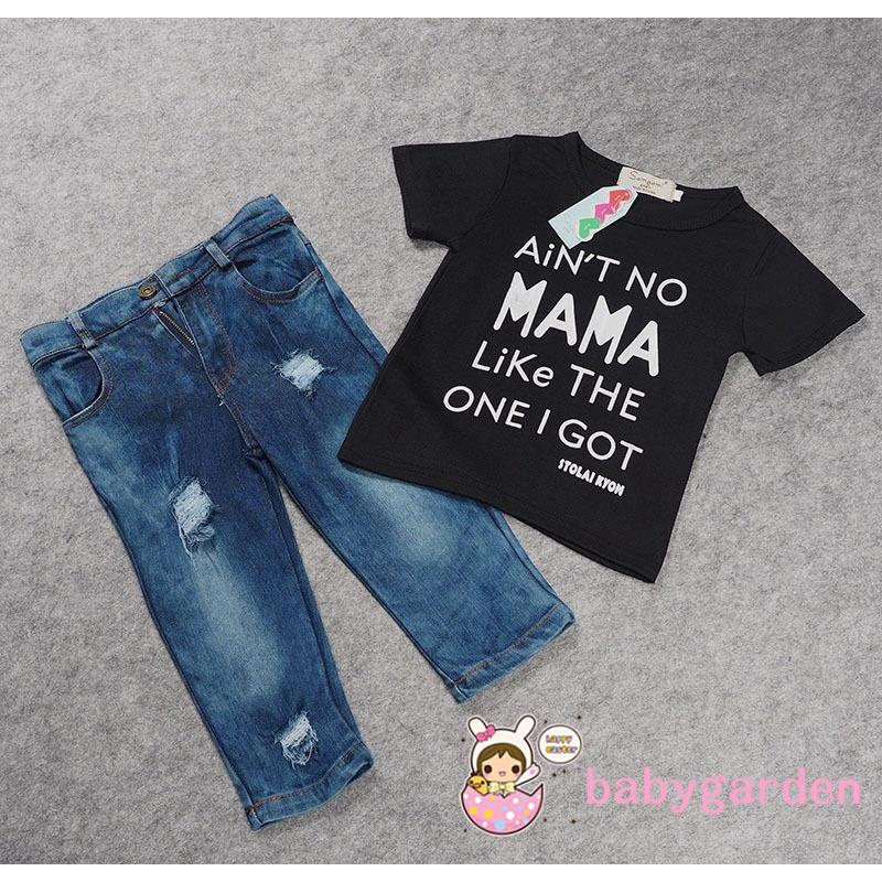 Set áo thun ngắn tay + Quần jeans dài thời trang cho bé trai