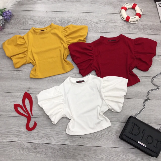 Áo thun kiểu tay bồng croptop