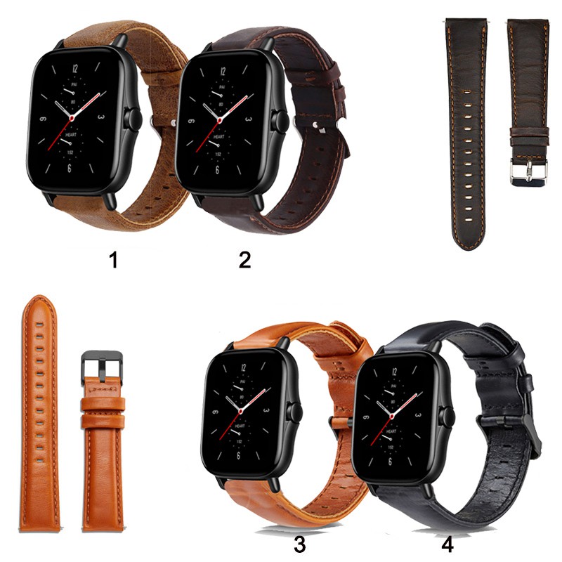 Dây đeo bằng da thay thế cho đồng hồ thông minh Huami Amazfit GTS4 GTS3 GTS 2e GTS2 mini/ Bip 3 Pro Lite S U Pop GTR 42mm