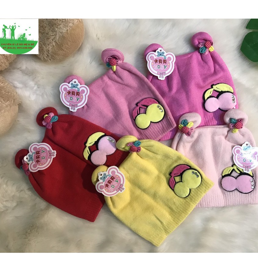 Mũ len cherry cho bé trai bé gái dưới 1 tuổi- Chất len đẹp và ấm
