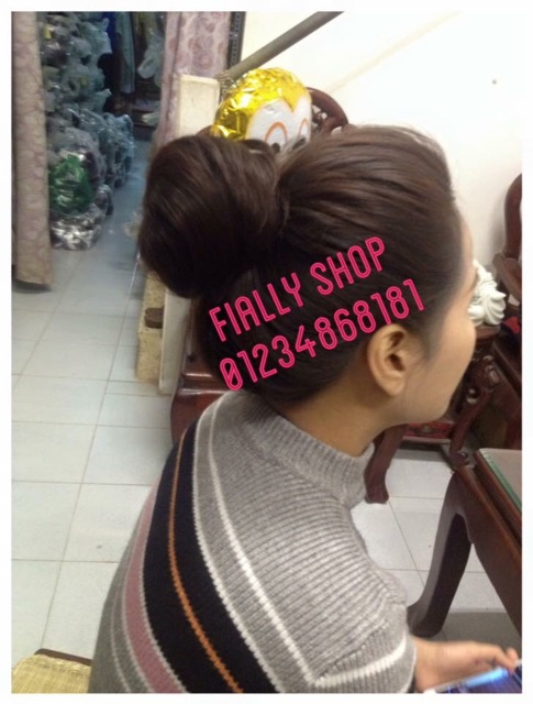 Tóc giả búi tròn &lt;Hình + Vid thật 100%&gt; Búi củ tỏi